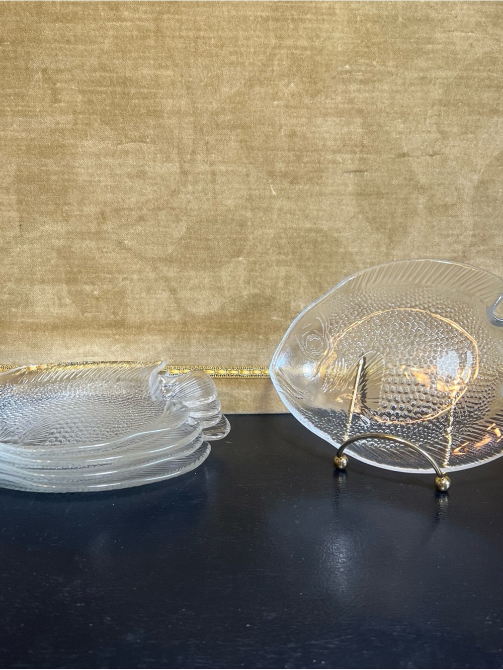 Poisson Fish Clear Glass Plates Snacks Serving Salad Set Of 5 Vtg France 6.5x5”